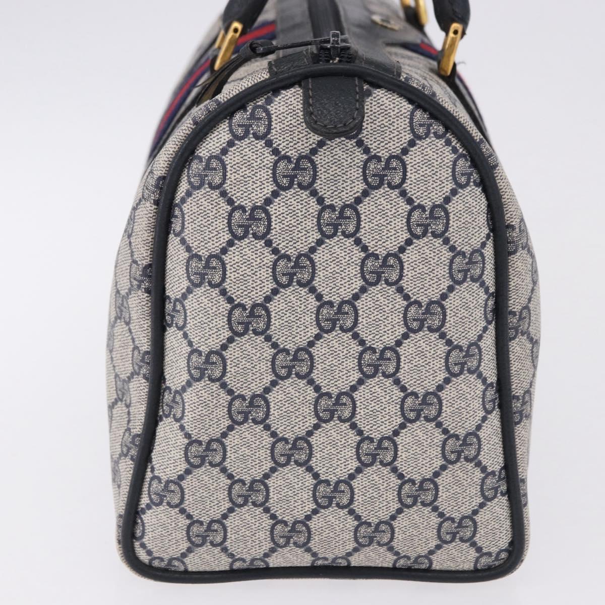 GUCCI GG Supreme Sherry Line Hand Bag PVC Navy Gold 24 02 006 Auth 193575