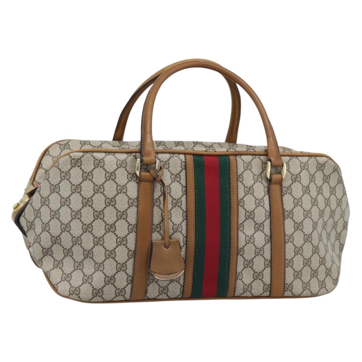 GUCCI GG Supreme Web Sherry Line Boston Bag PVC Beige Gold Auth 193576A