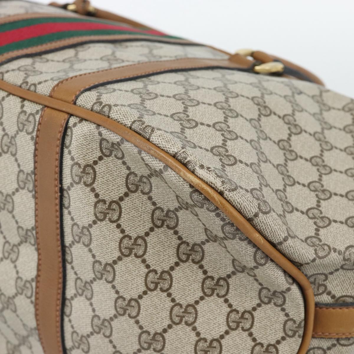 GUCCI GG Supreme Web Sherry Line Boston Bag PVC Beige Gold Auth 193576A