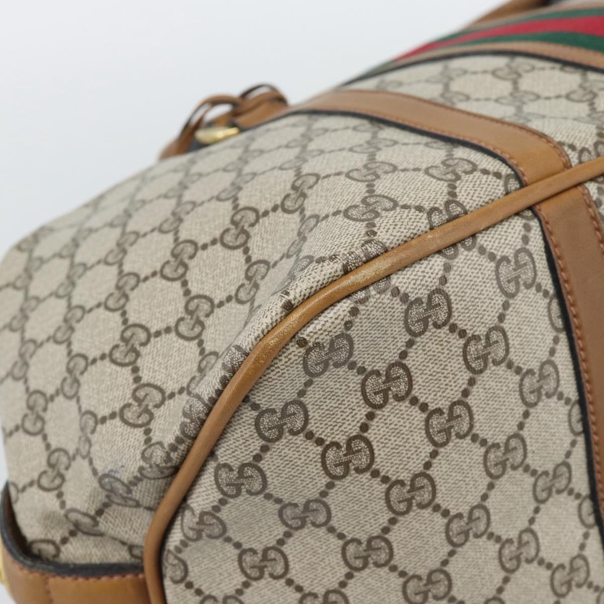 GUCCI GG Supreme Web Sherry Line Boston Bag PVC Beige Gold Auth 193576A
