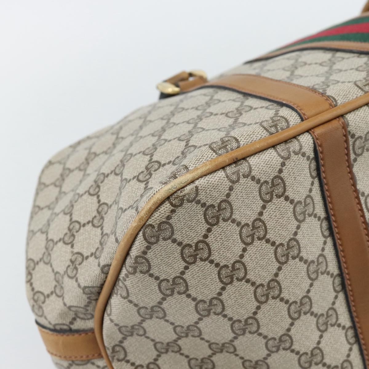 GUCCI GG Supreme Web Sherry Line Boston Bag PVC Beige Gold Auth 193576A