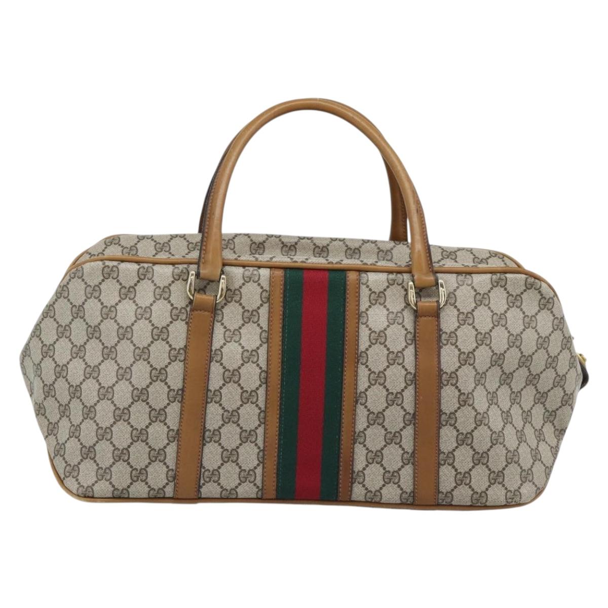 GUCCI GG Supreme Web Sherry Line Boston Bag PVC Beige Gold Auth 193576A