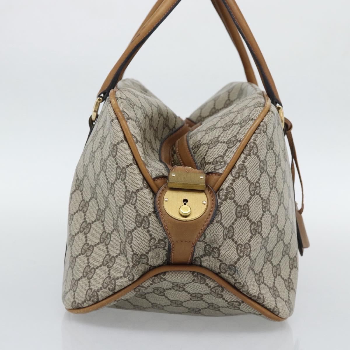GUCCI GG Supreme Web Sherry Line Boston Bag PVC Beige Gold Auth 193576A