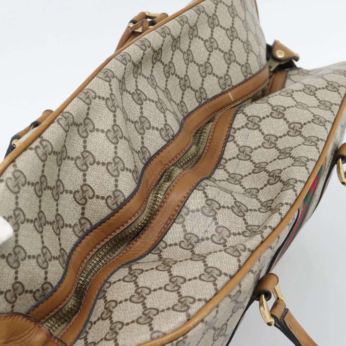 GUCCI GG Supreme Web Sherry Line Boston Bag PVC Beige Gold Auth 193576A