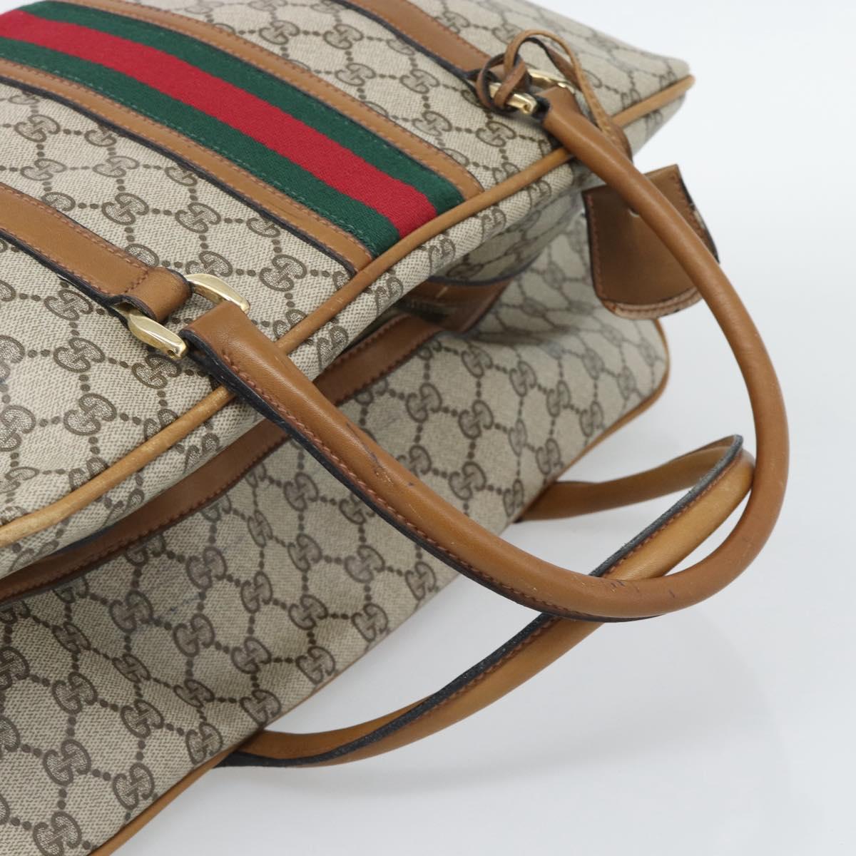 GUCCI GG Supreme Web Sherry Line Boston Bag PVC Beige Gold Auth 193576A
