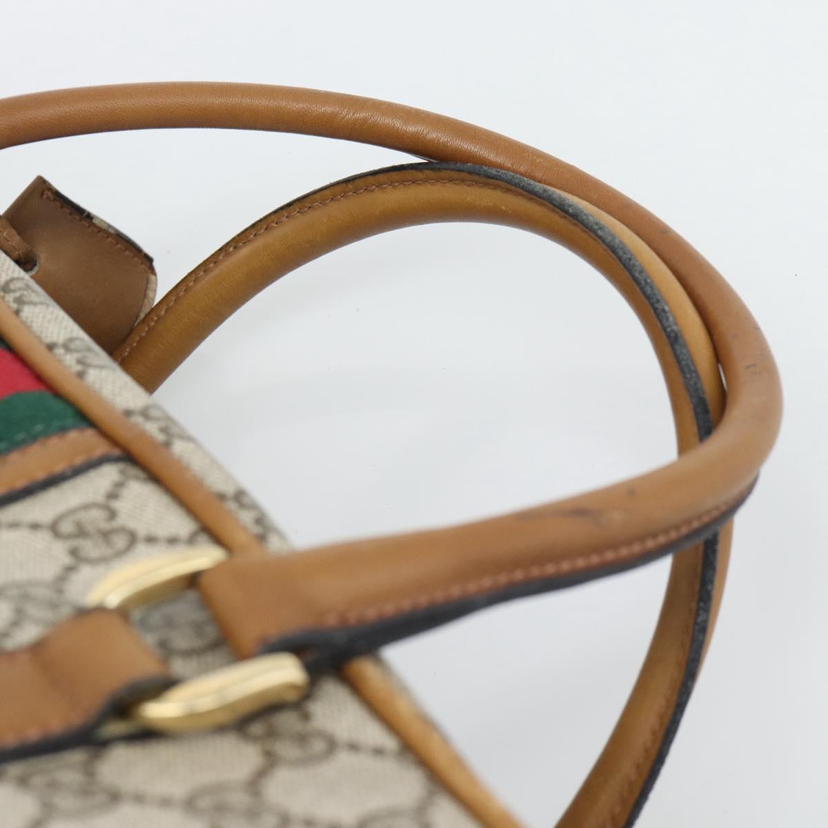 GUCCI GG Supreme Web Sherry Line Boston Bag PVC Beige Gold Auth 193576A