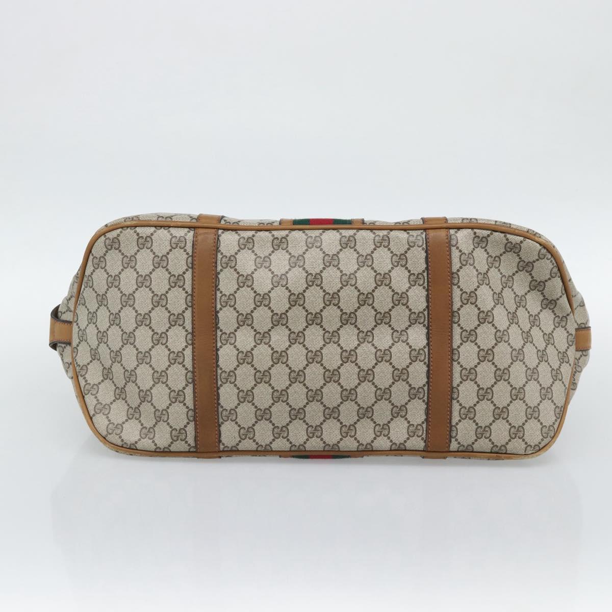 GUCCI GG Supreme Web Sherry Line Boston Bag PVC Beige Gold Auth 193576A