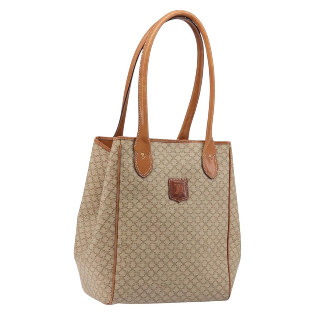 CELINE Macadam Canvas Tote Bag PVC Beige Gold Auth 193577