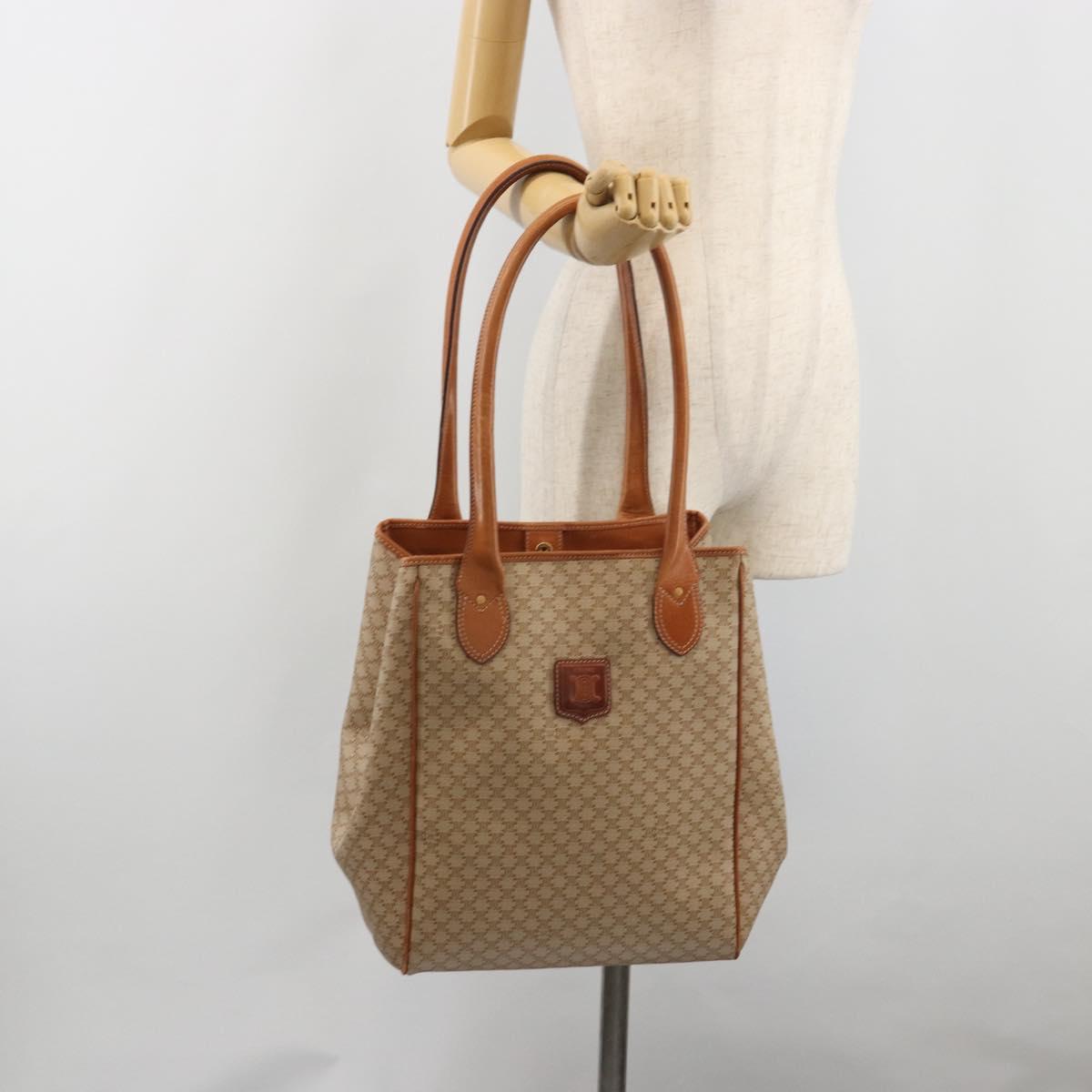 CELINE Macadam Canvas Tote Bag PVC Beige Gold Auth 193577