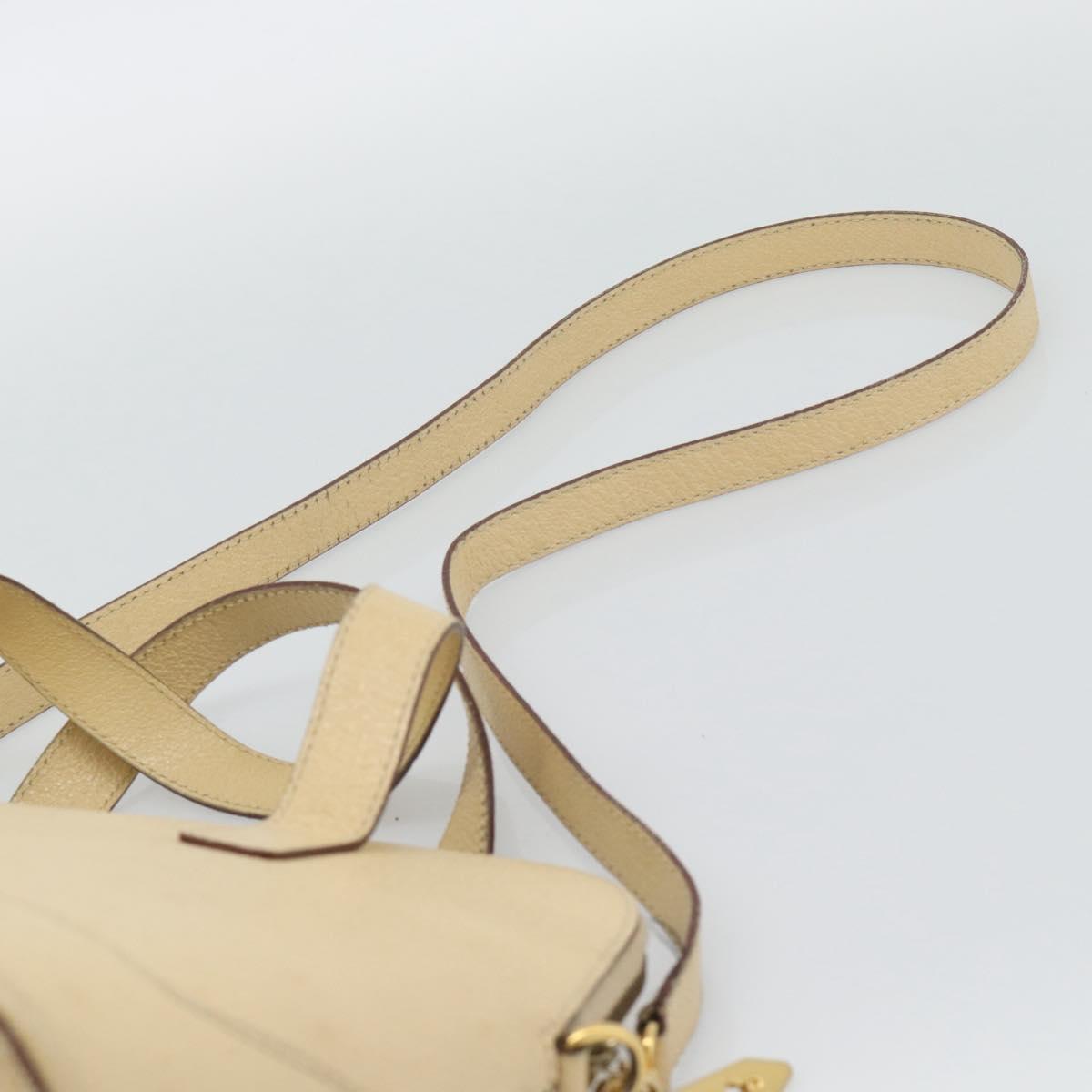 CELINE Hand Bag Leather 2way Ivory Gold Auth 193579