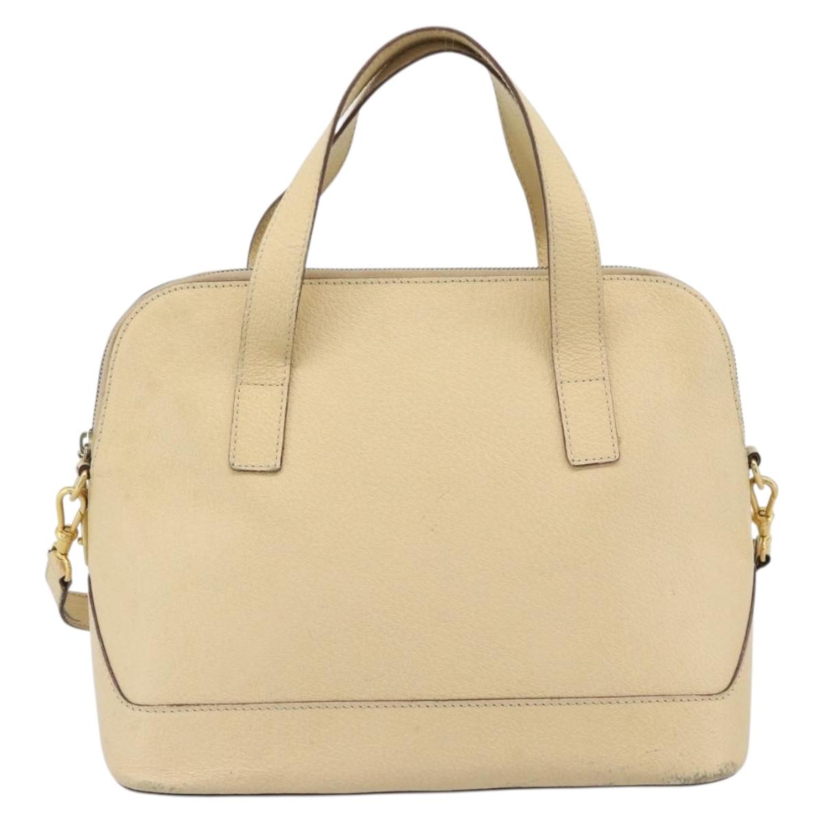 CELINE Hand Bag Leather 2way Ivory Gold Auth 193579
