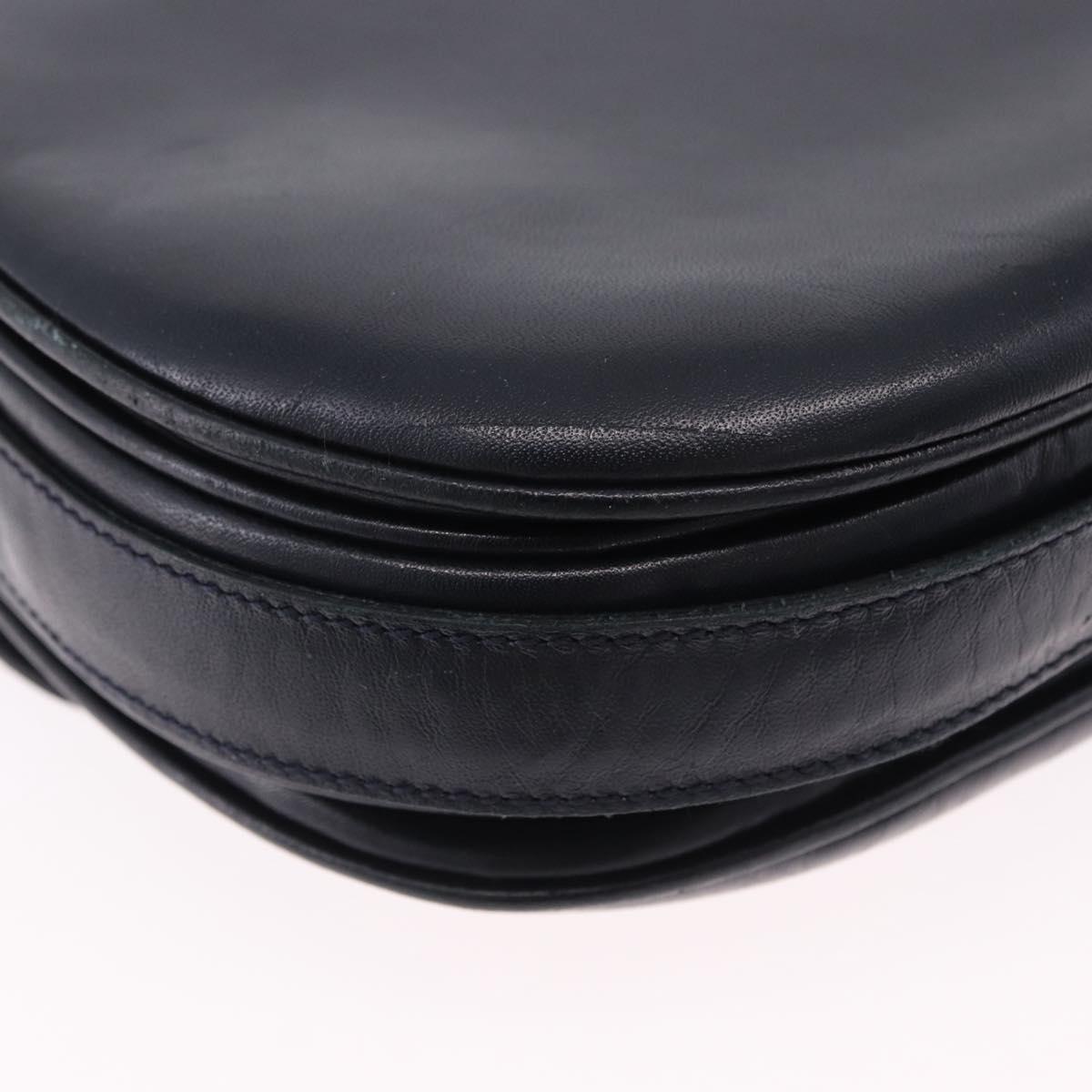 CELINE Shoulder Bag Leather Navy Gold Auth 193580A