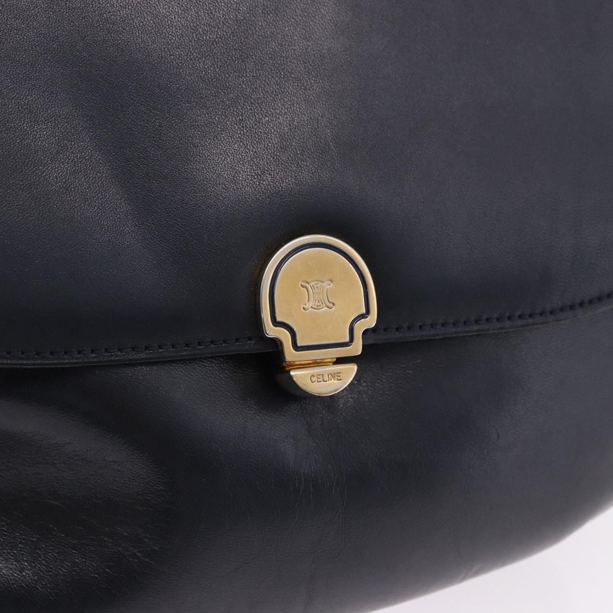 CELINE Shoulder Bag Leather Navy Gold Auth 193580A