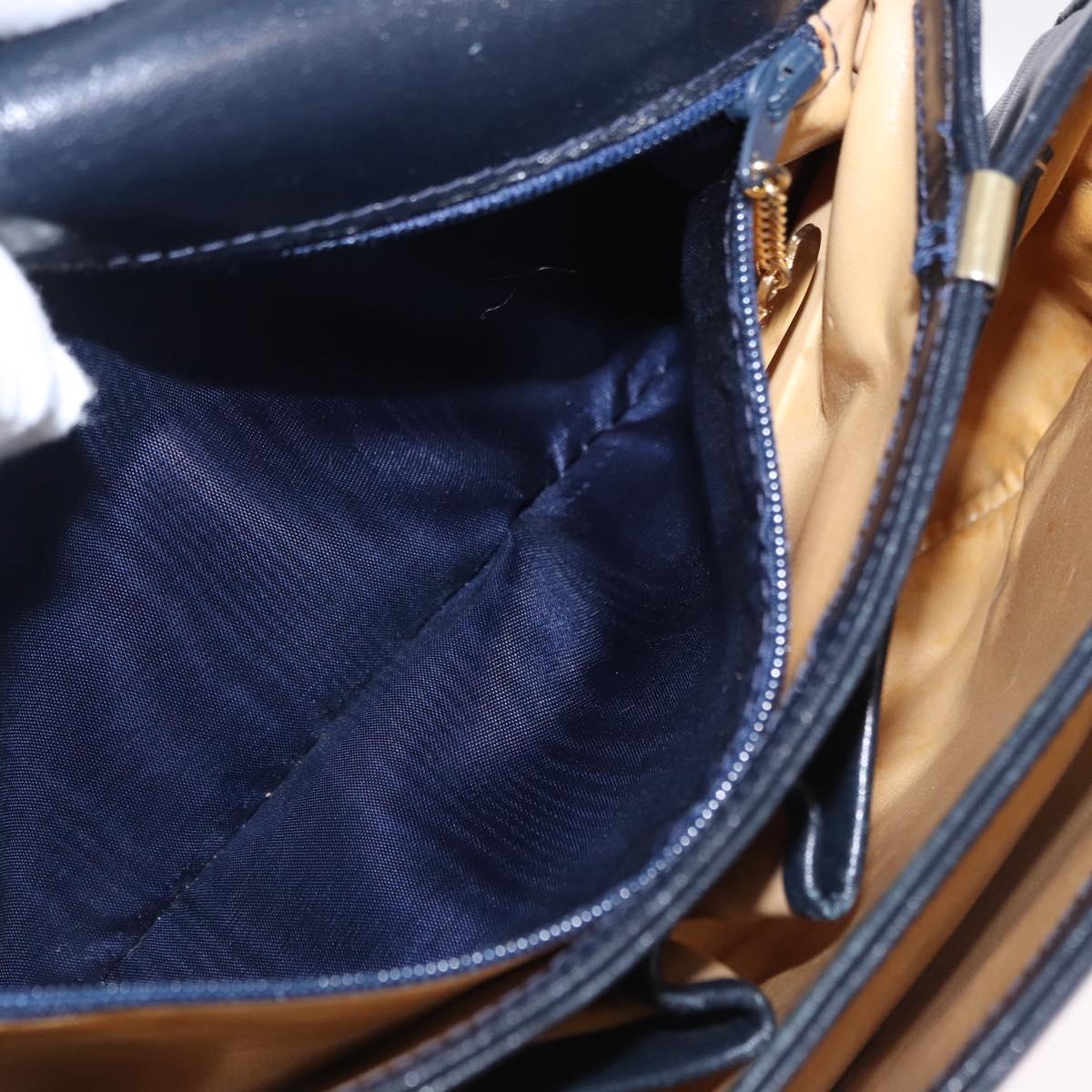 CELINE Shoulder Bag Leather Navy Gold Auth 193580A