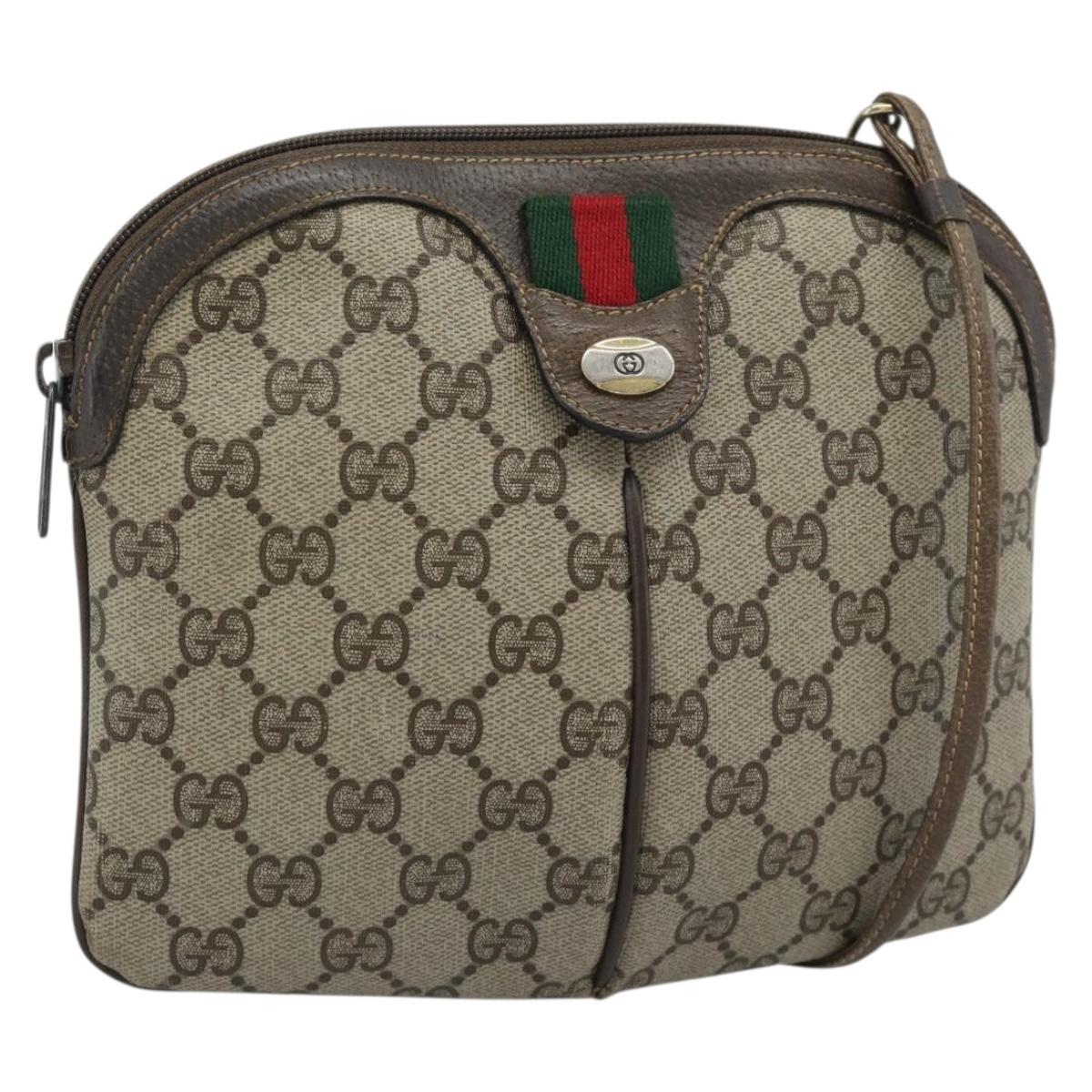 GUCCI GG Supreme Web Sherry Line Bag PVC Beige Gold 904 02 647 Auth 193581