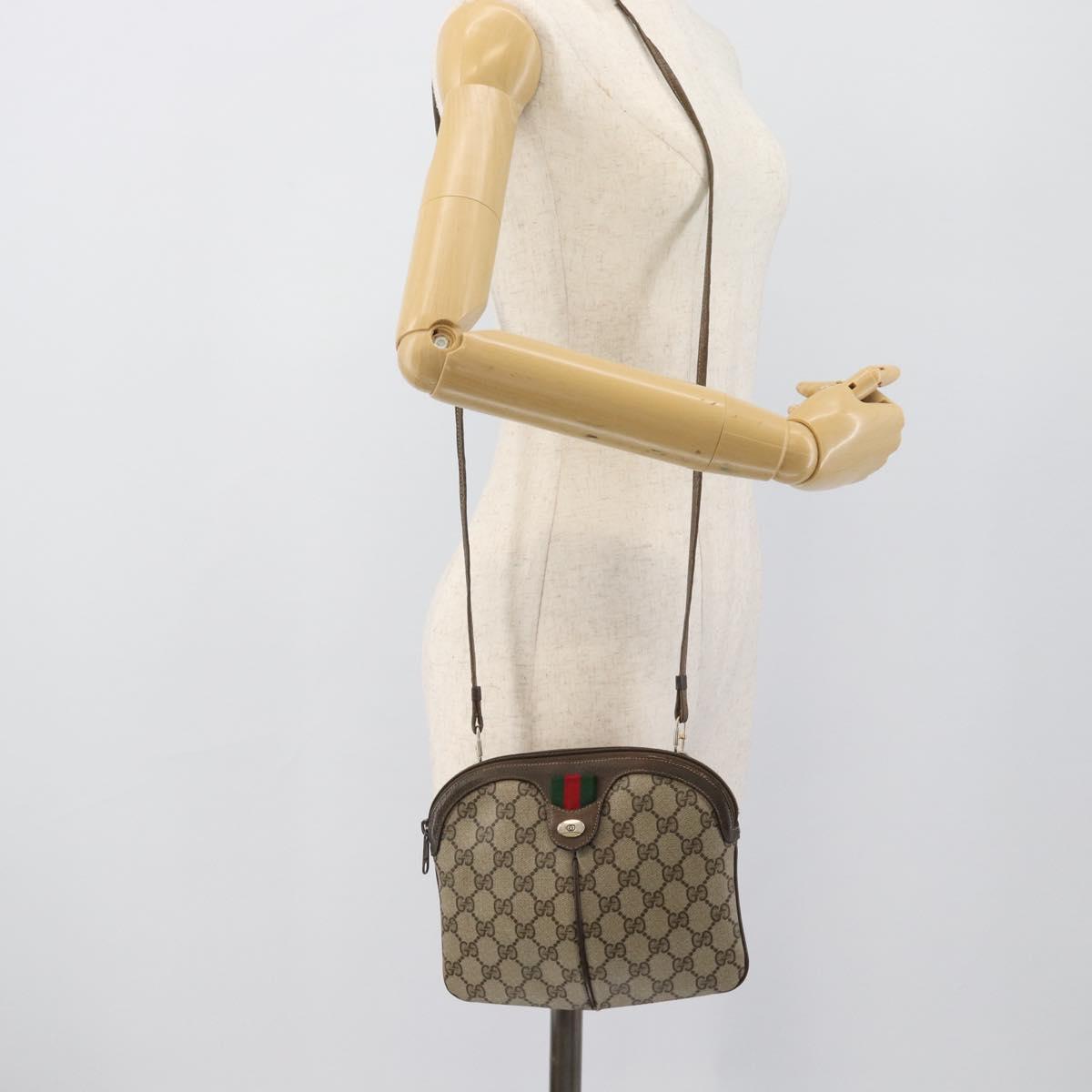 GUCCI GG Supreme Web Sherry Line Bag PVC Beige Gold 904 02 647 Auth 193581