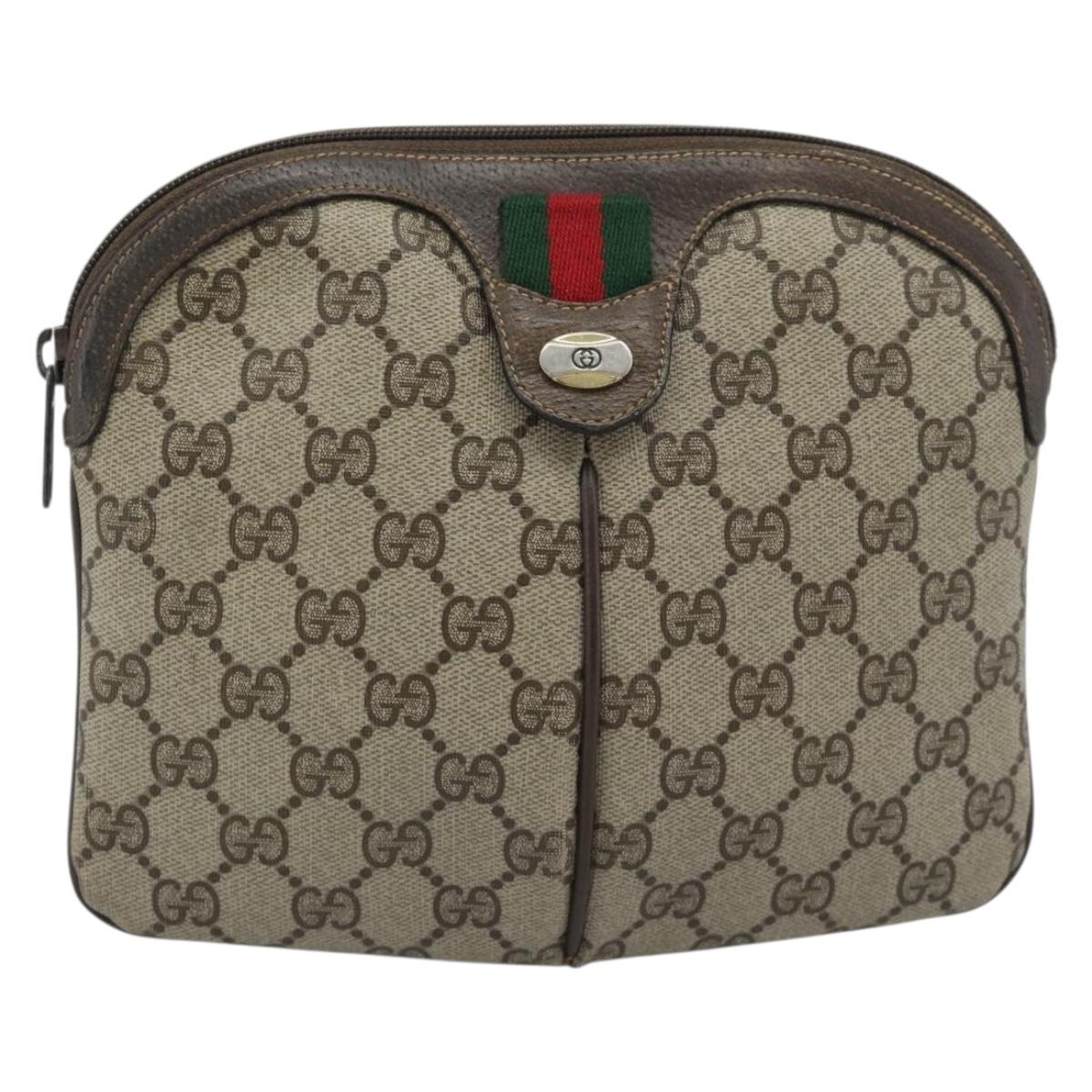 GUCCI GG Supreme Web Sherry Line Bag PVC Beige Gold 904 02 647 Auth 193581