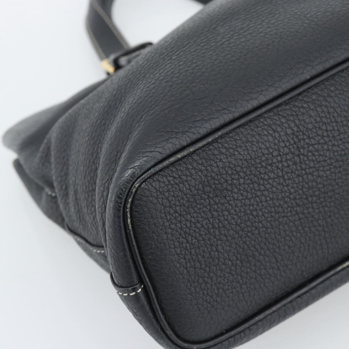 Burberrys Hand Bag Leather Black Gold Auth 193582A