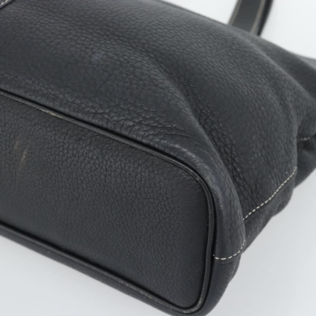 Burberrys Hand Bag Leather Black Gold Auth 193582A