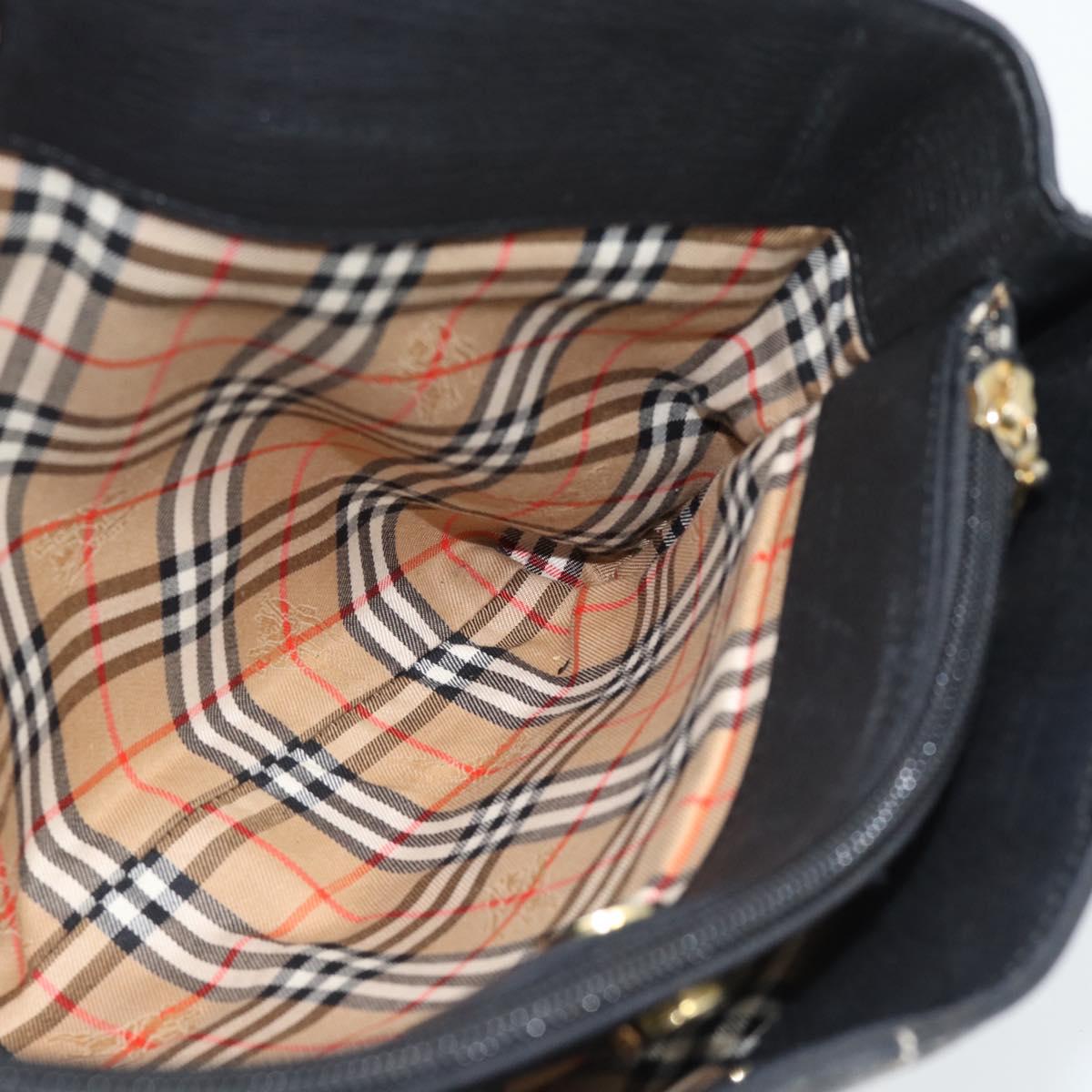 Burberrys Hand Bag Leather Black Gold Auth 193582A