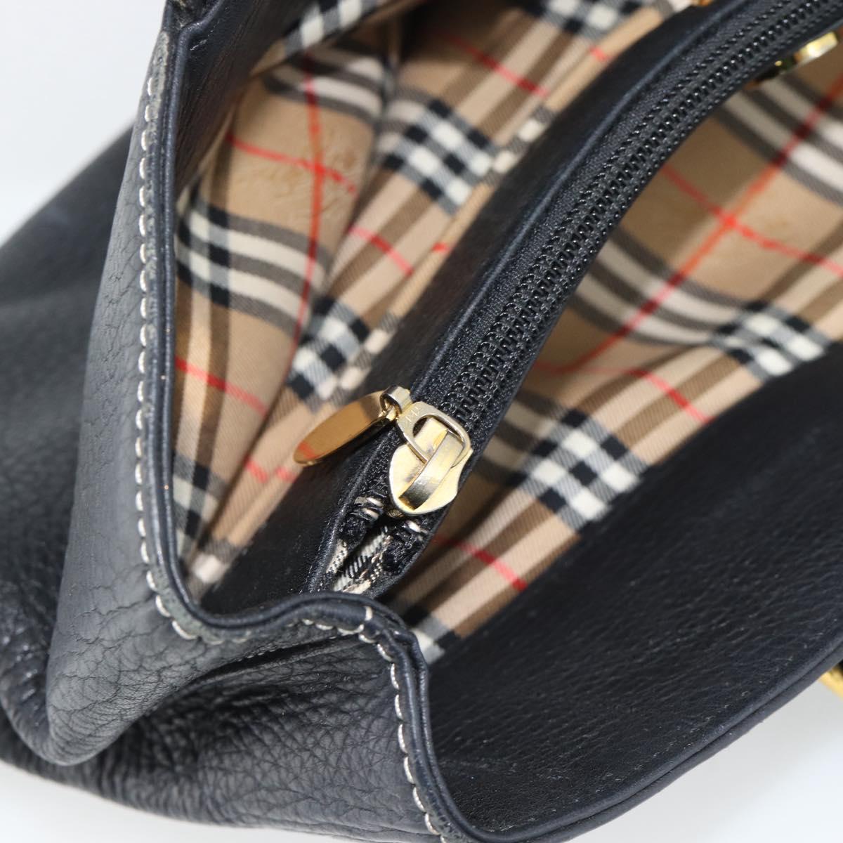 Burberrys Hand Bag Leather Black Gold Auth 193582A