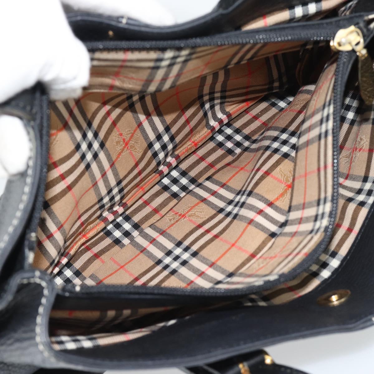 Burberrys Hand Bag Leather Black Gold Auth 193582A