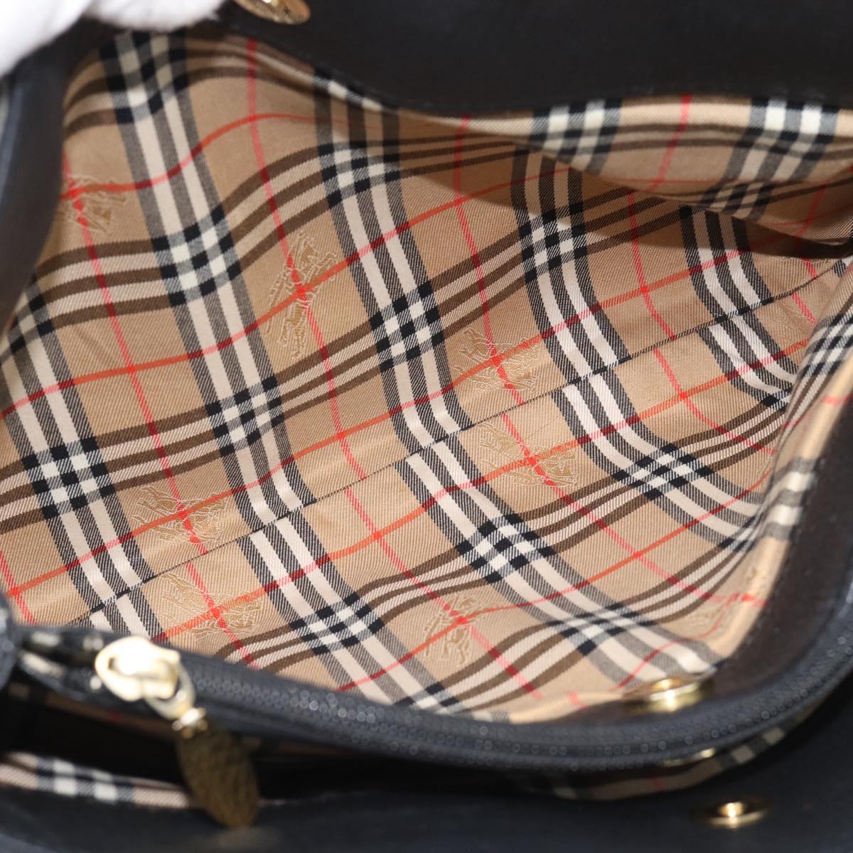 Burberrys Hand Bag Leather Black Gold Auth 193582A