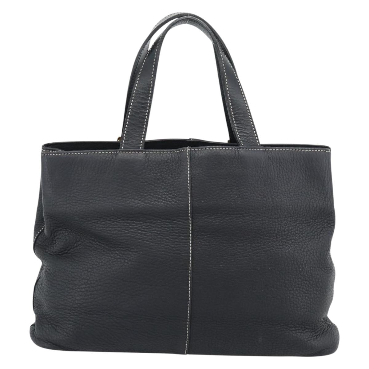 Burberrys Hand Bag Leather Black Gold Auth 193582A