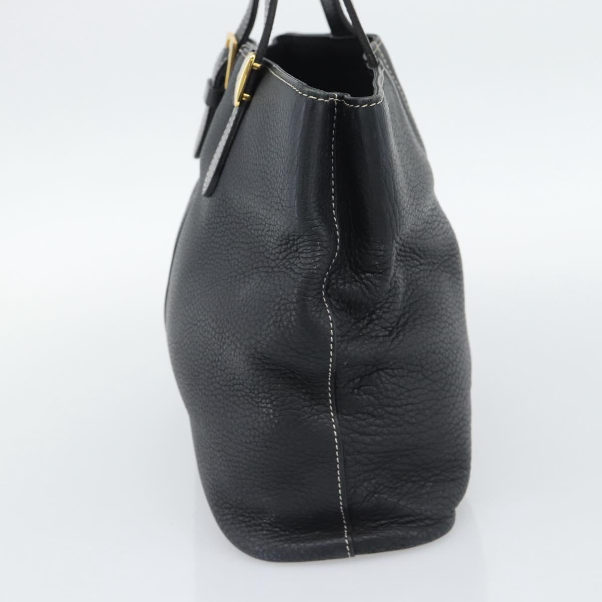 Burberrys Hand Bag Leather Black Gold Auth 193582A