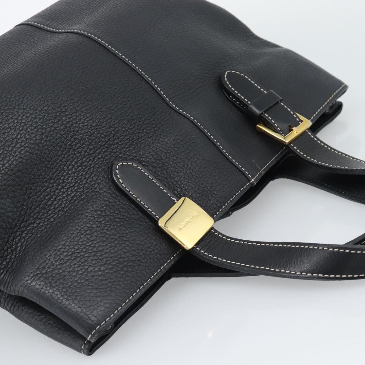 Burberrys Hand Bag Leather Black Gold Auth 193582A