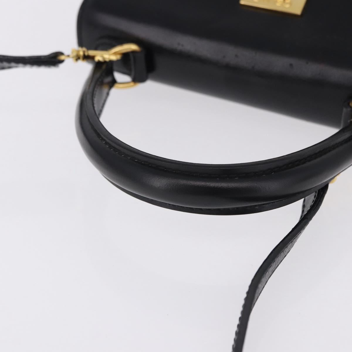 CELINE Hand Bag Leather 2way Black Gold Auth 193583A