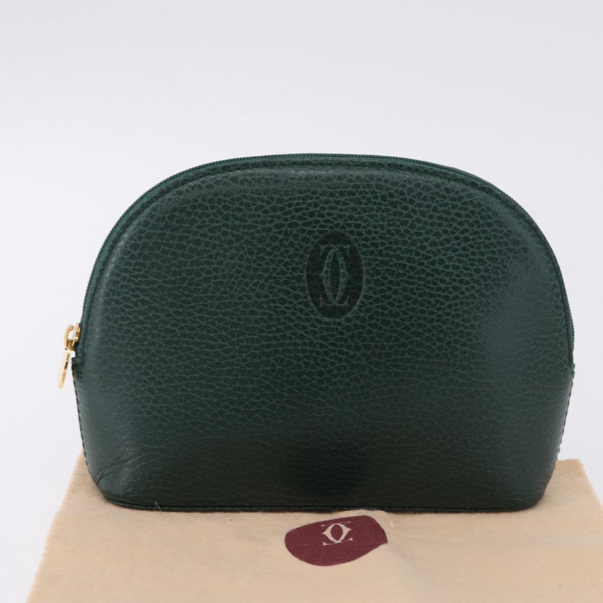 CARTIER Pouch Leather Green Gold Auth 193585V