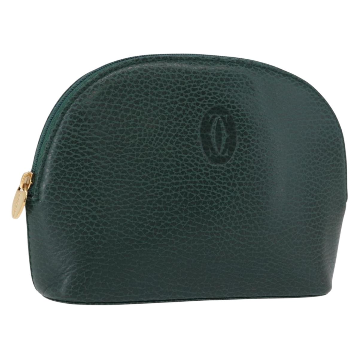 CARTIER Pouch Leather Green Gold Auth 193585V
