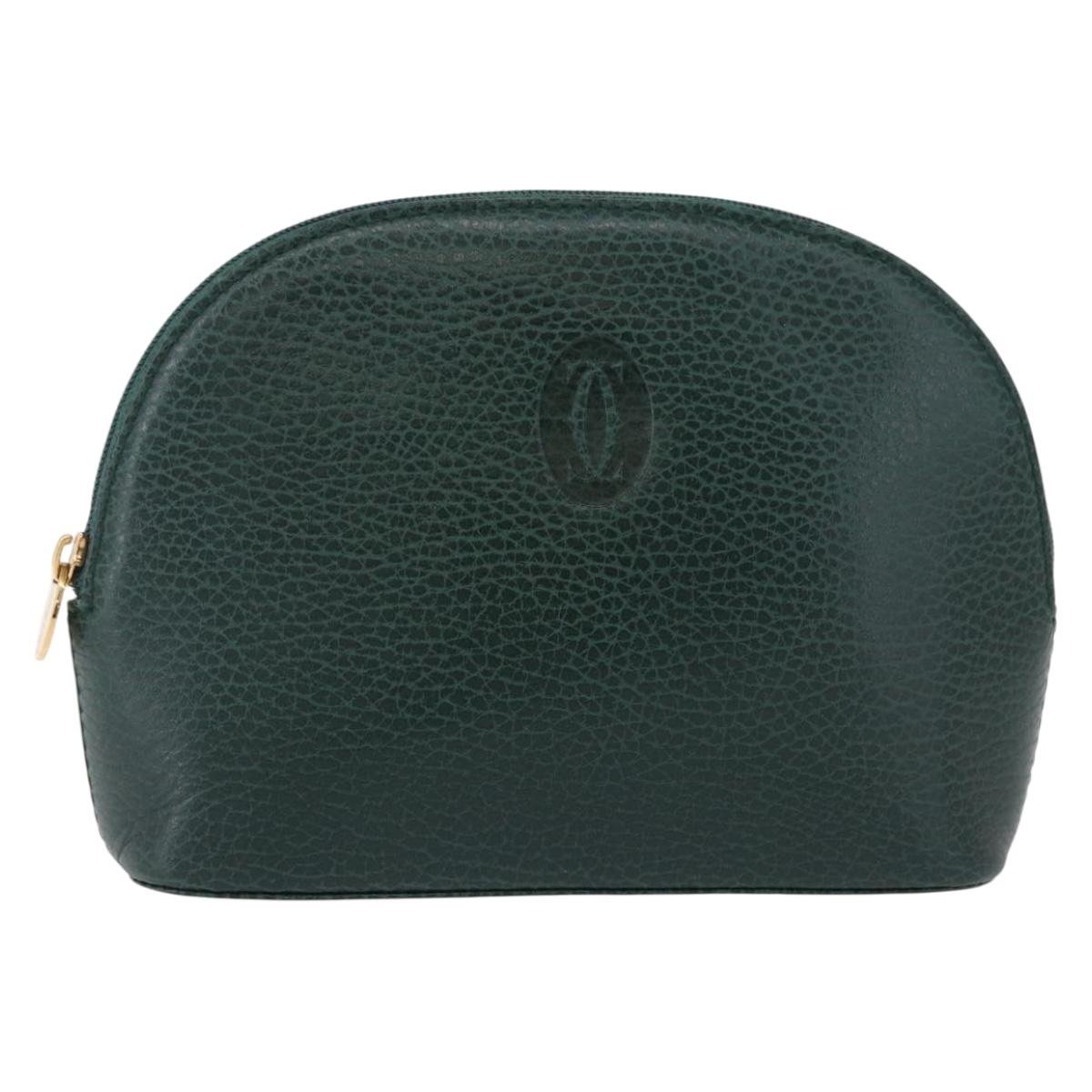 CARTIER Pouch Leather Green Gold Auth 193585V