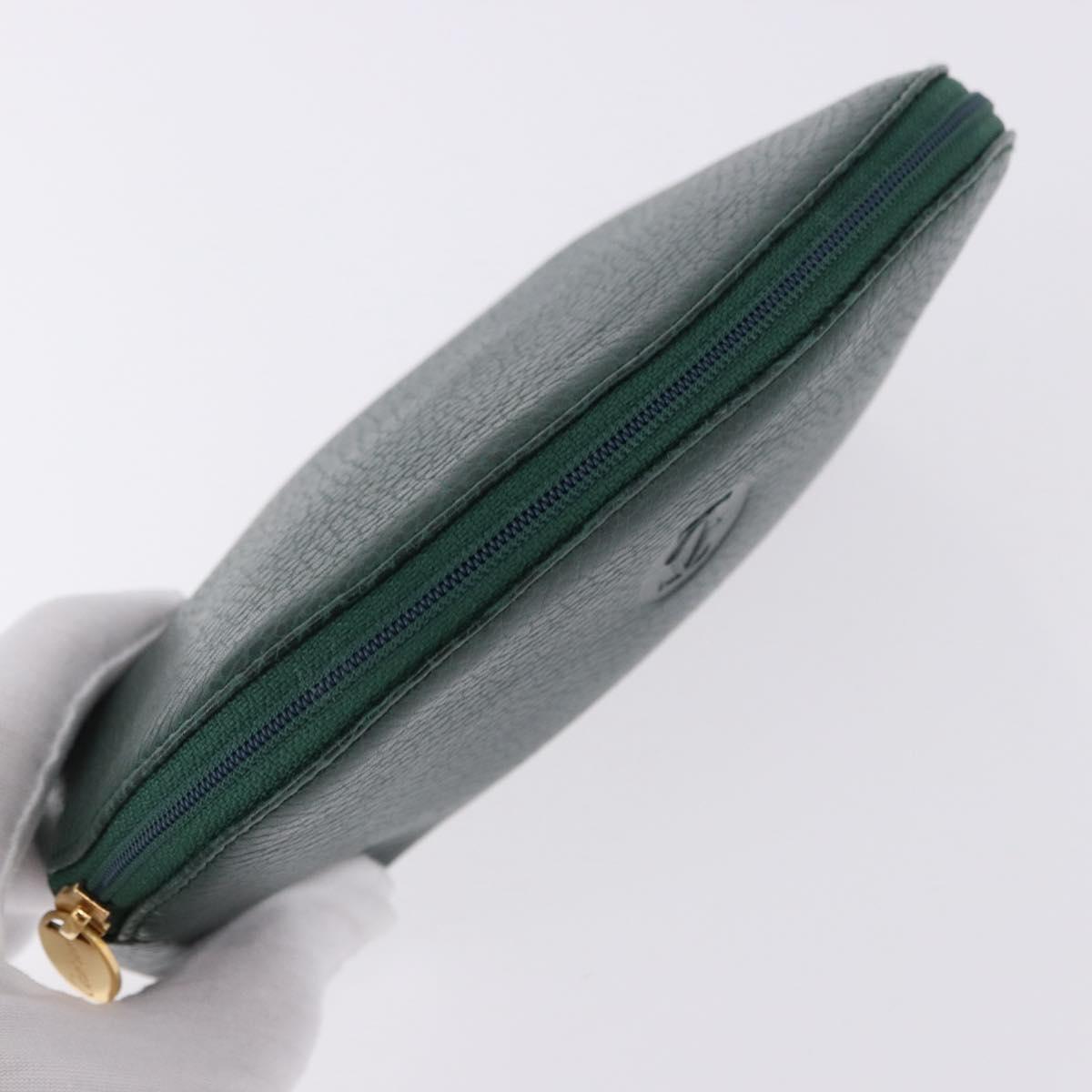 CARTIER Pouch Leather Green Gold Auth 193585V