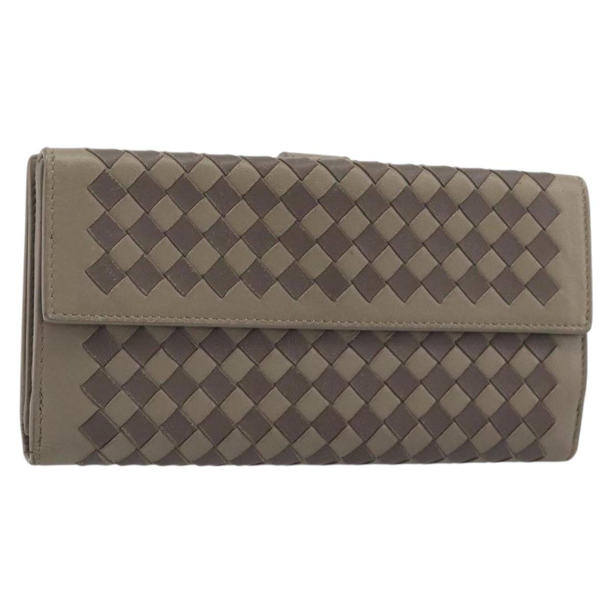 BOTTEGA VENETA INTRECCIATO Long Wallet Leather Gray Auth 193586A