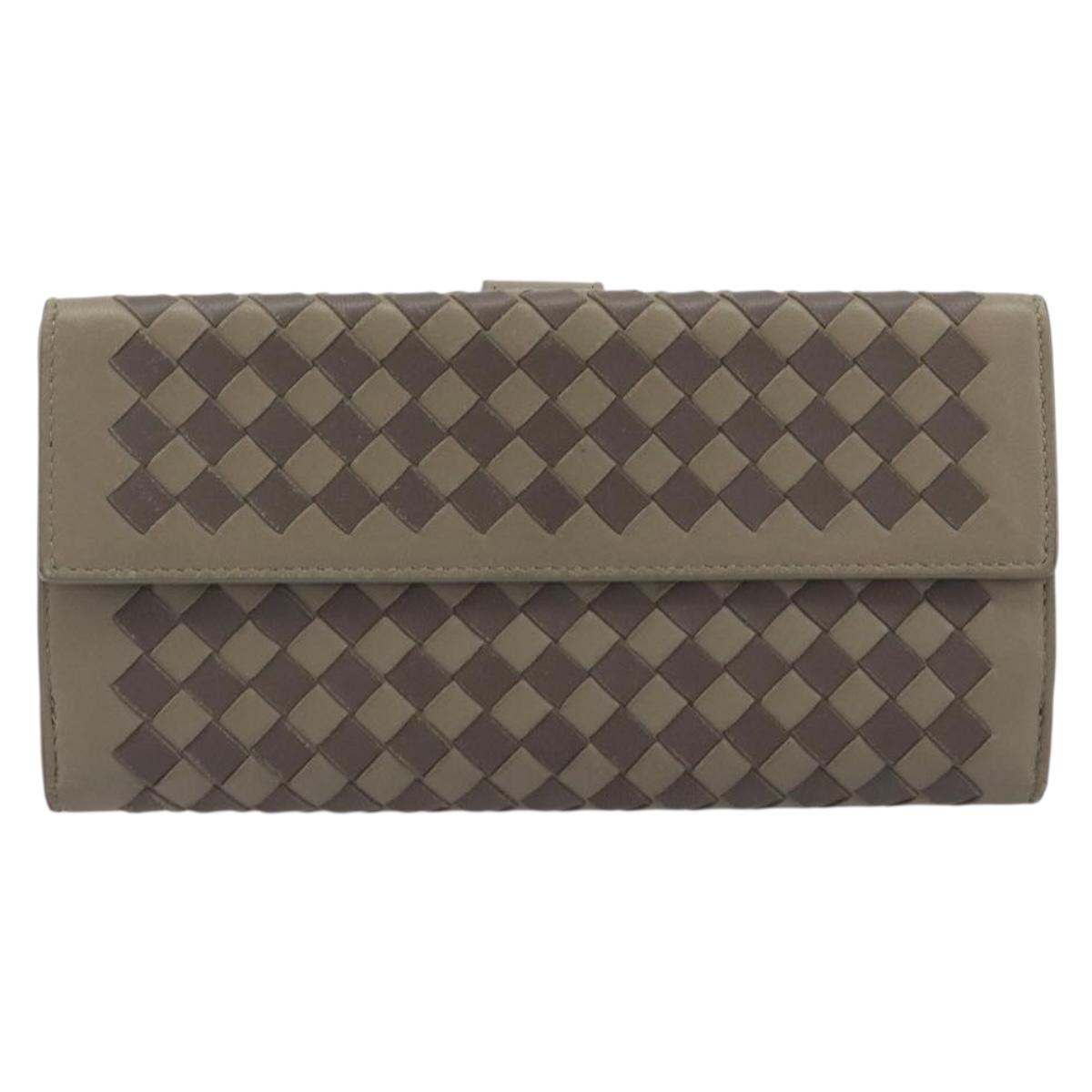 BOTTEGA VENETA INTRECCIATO Long Wallet Leather Gray Auth 193586A