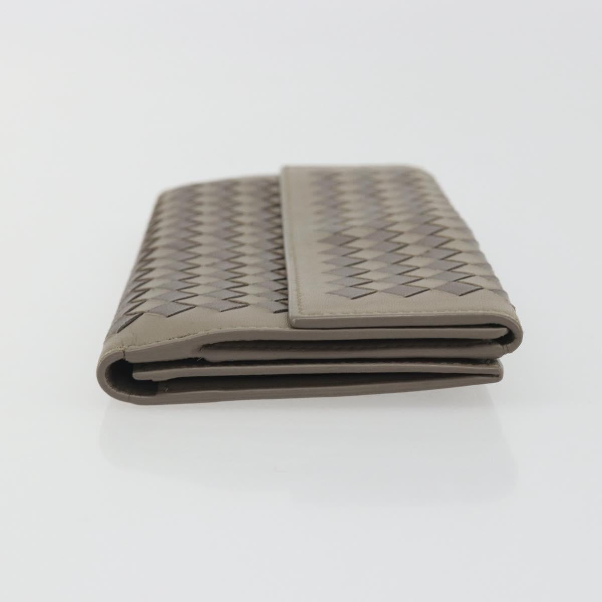 BOTTEGA VENETA INTRECCIATO Long Wallet Leather Gray Auth 193586A