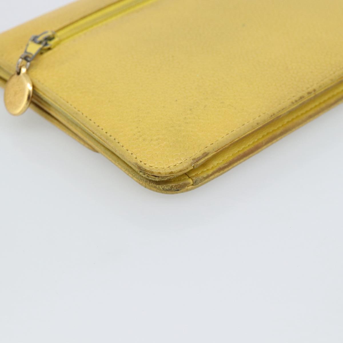 CHANEL COCO Mark Long Wallet Caviar Skin Yellow Gold CC Auth 193588