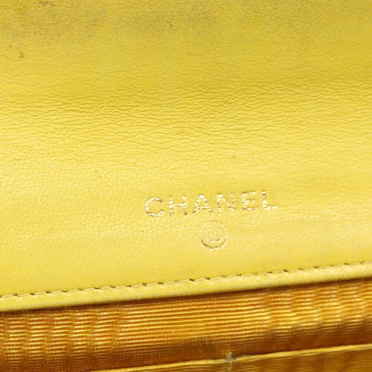 CHANEL COCO Mark Long Wallet Caviar Skin Yellow Gold CC Auth 193588