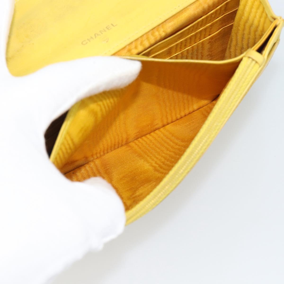 CHANEL COCO Mark Long Wallet Caviar Skin Yellow Gold CC Auth 193588