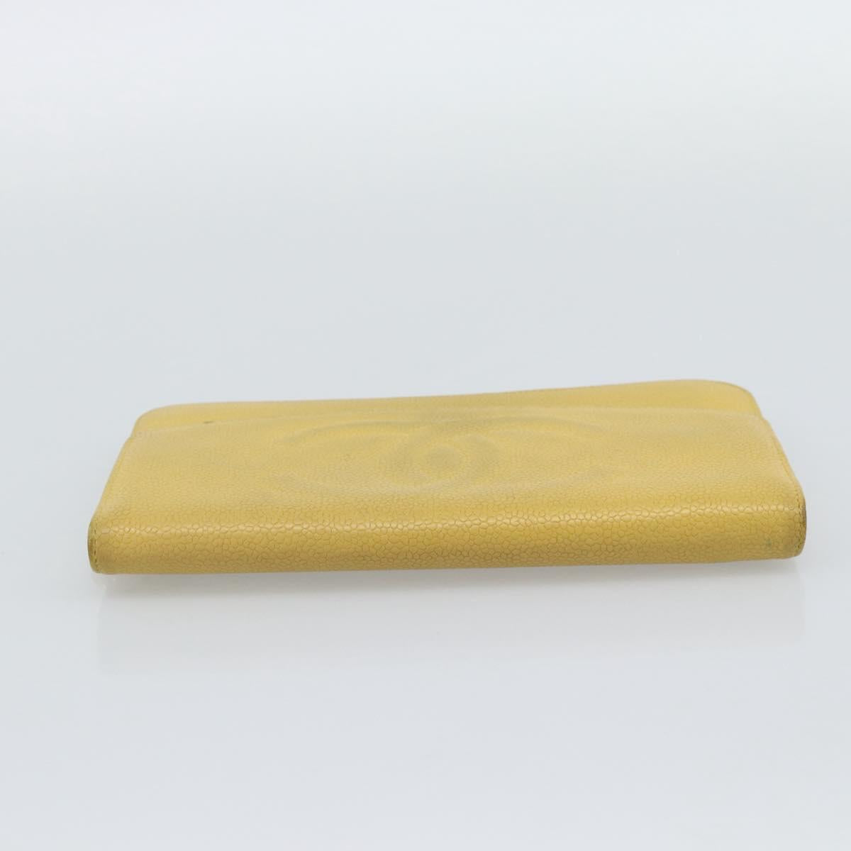 CHANEL COCO Mark Long Wallet Caviar Skin Yellow Gold CC Auth 193588