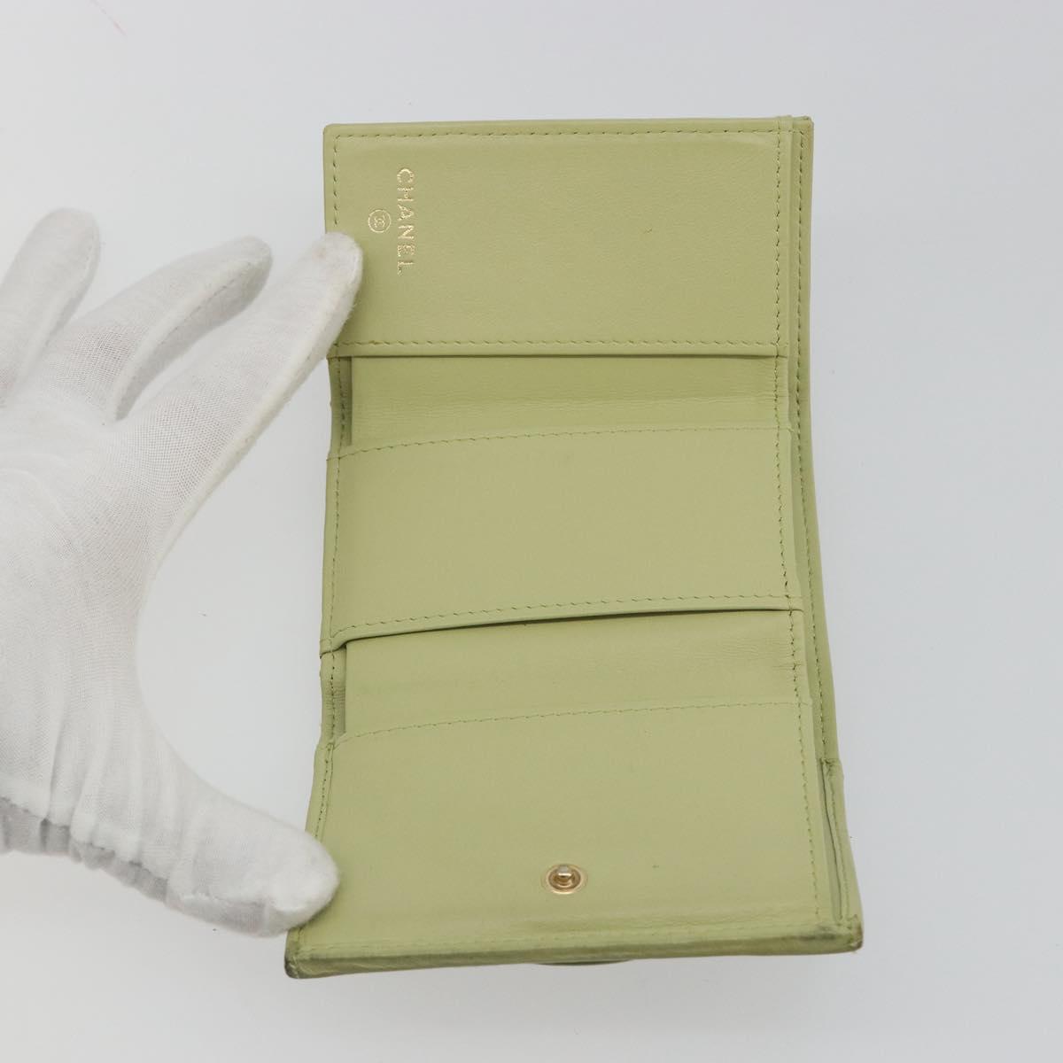 CHANEL Matelasse 2.55 Wallet Lamb Skin Green Gold CC Auth 193593A