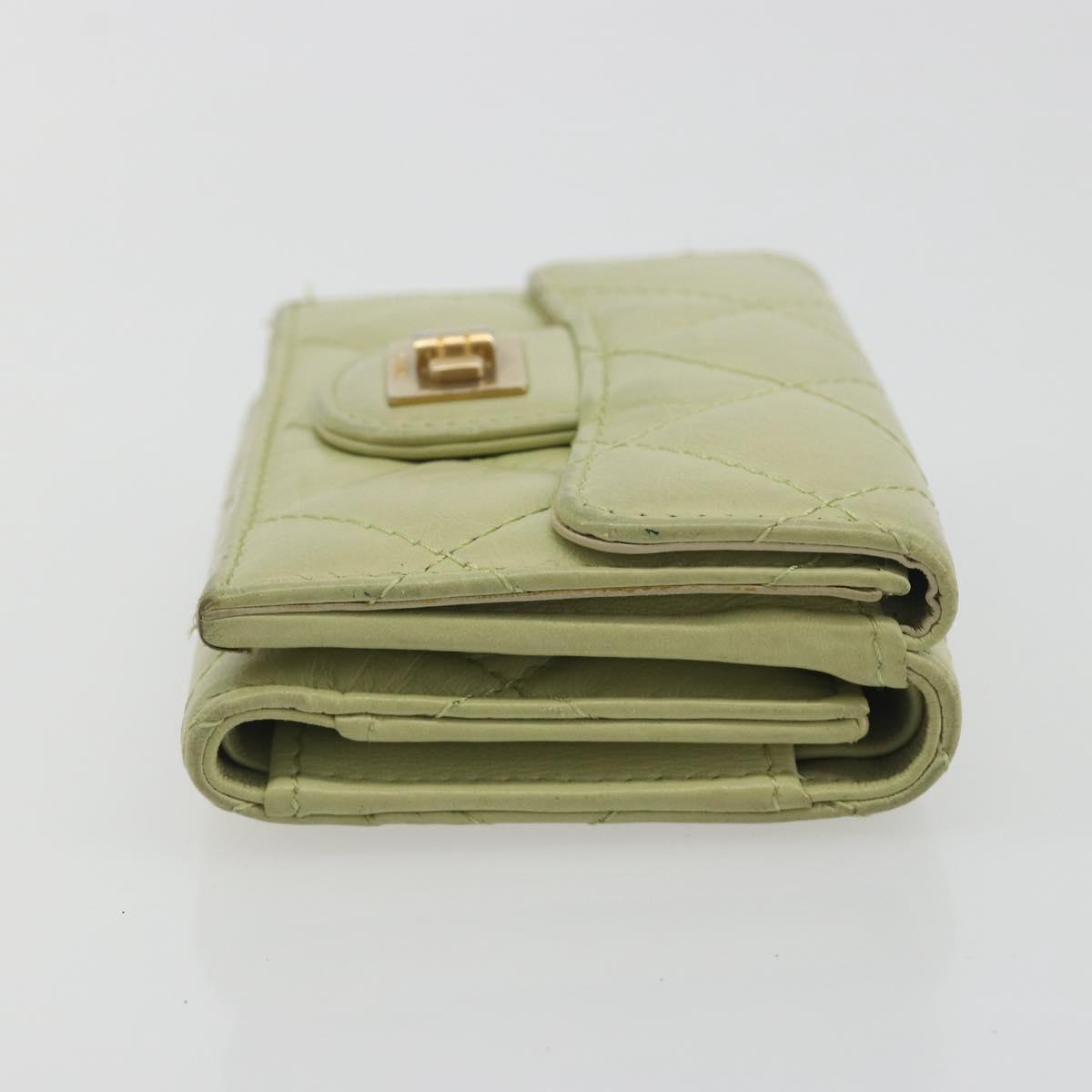 CHANEL Matelasse 2.55 Wallet Lamb Skin Green Gold CC Auth 193593A