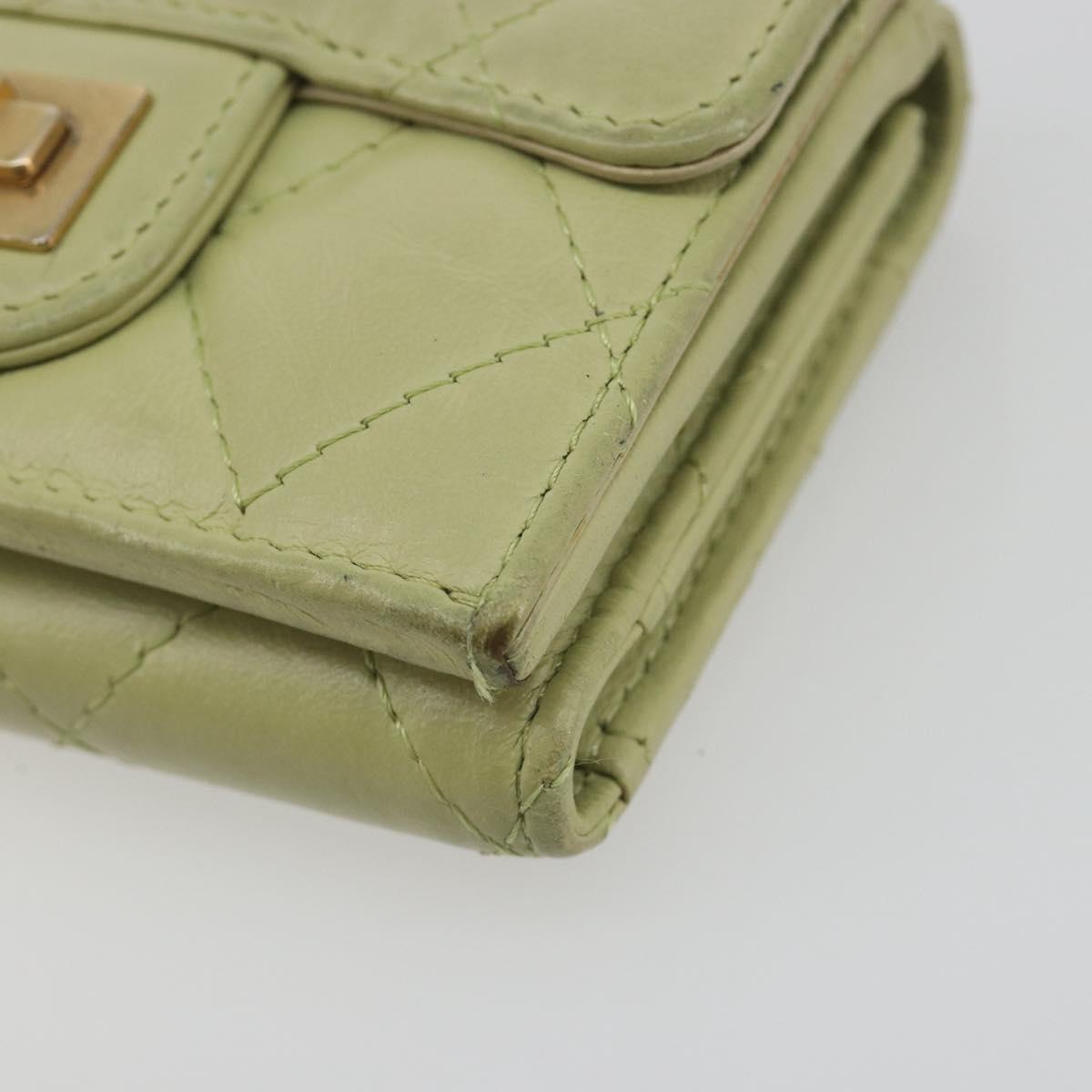 CHANEL Matelasse 2.55 Wallet Lamb Skin Green Gold CC Auth 193593A