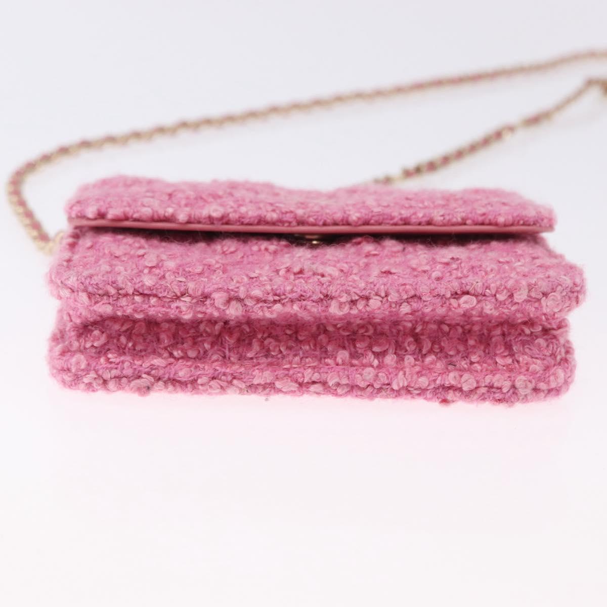 CHANEL Matelasse Chain Shoulder Pouch Tweed Pink Gold CC Auth 193594SAM