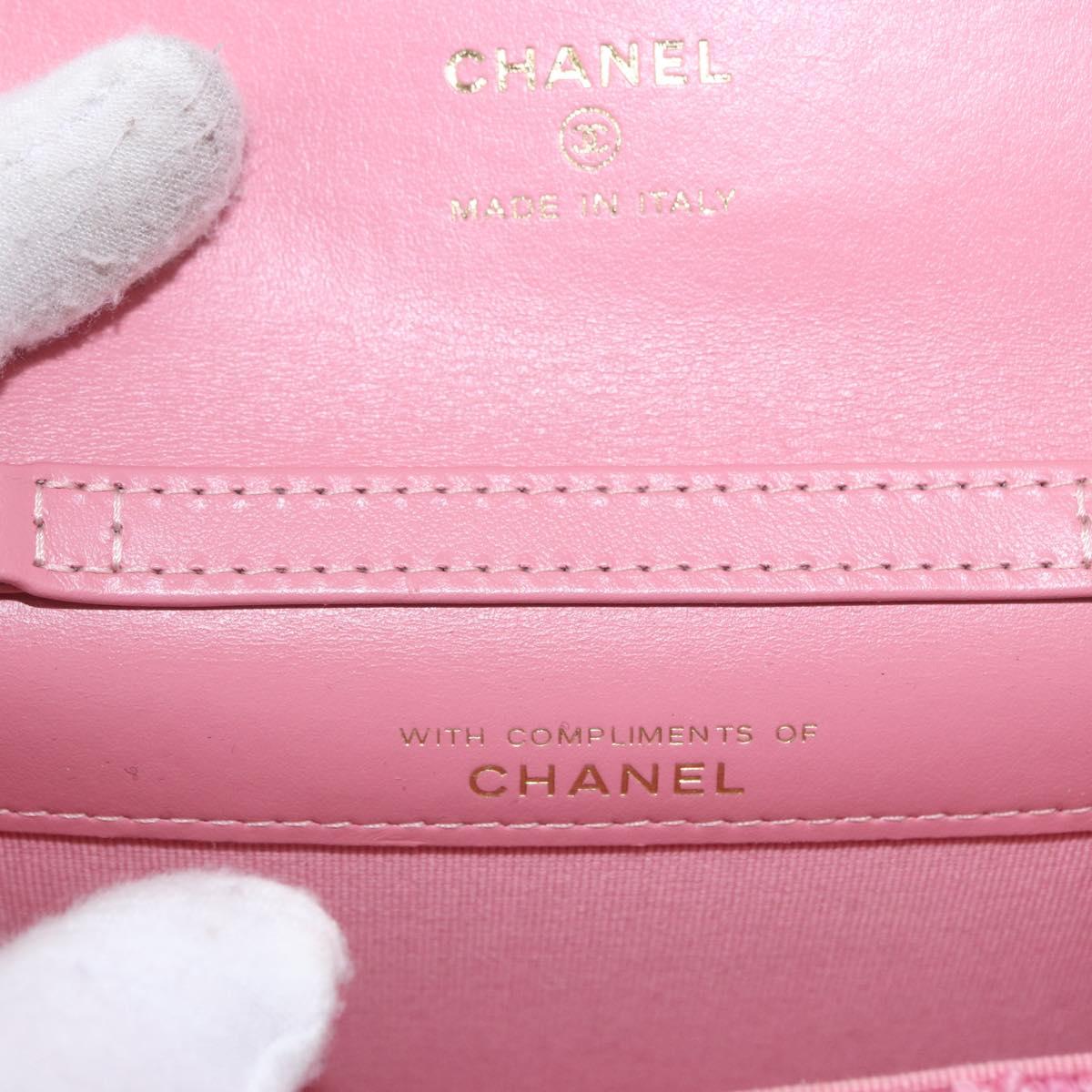 CHANEL Matelasse Chain Shoulder Pouch Tweed Pink Gold CC Auth 193594SAM