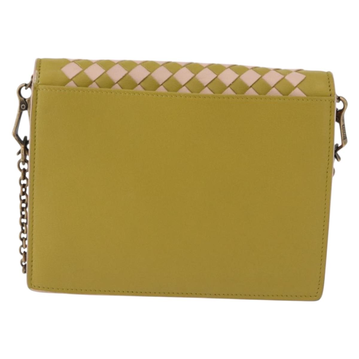 BOTTEGA VENETA INTRECCIATO Chain Shoulder Bag Leather Pink Auth 193595A