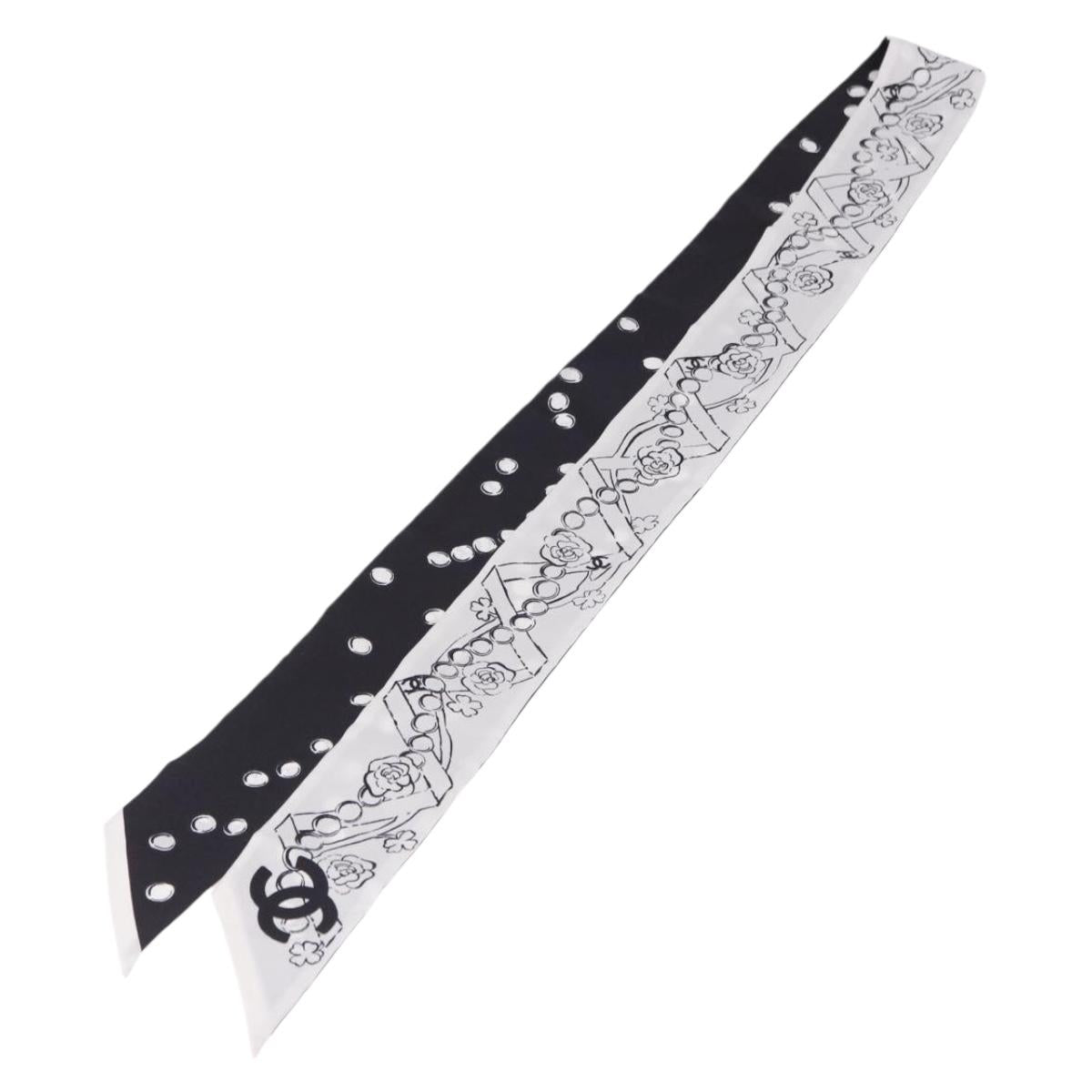 CHANEL Scarf Silk Gray CC Auth 193602M