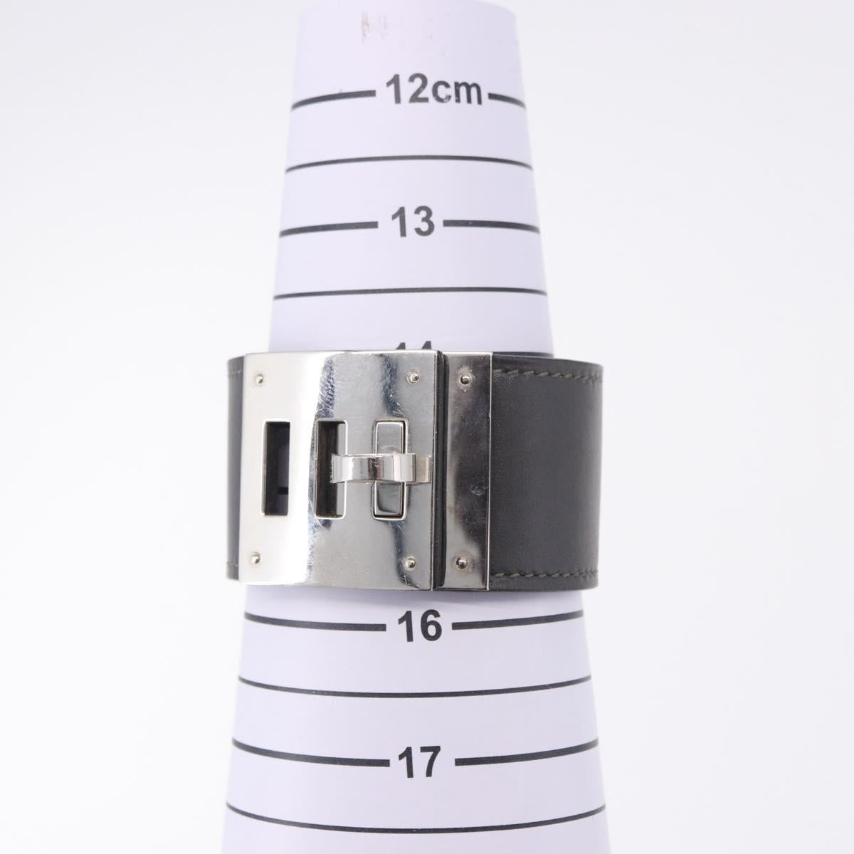 HERMES Kelly Dog Bracelet Leather Black Silver Auth 193603
